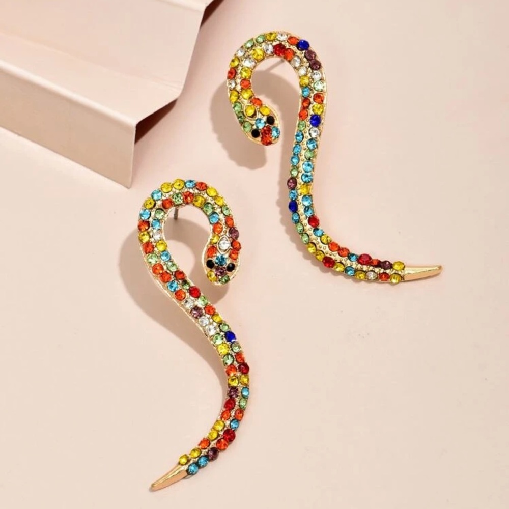 Kathrono Colorful Gemstone Serpent Earrings